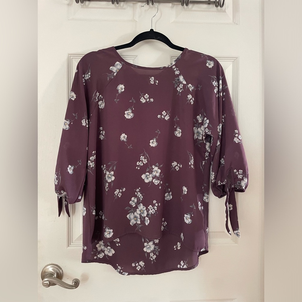 Papermoon Plum Floral Tie-Sleeve Blouse
